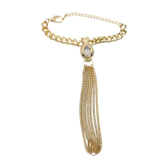 New Women Gold Fashion Bracelet Metal Hand Chain Connected Ring Bling Snake Head - Picture 3 of 17